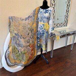 Pakistani/Indian Beautiful Floral Multicolor silk and Chafoon Sapphire dresss. M